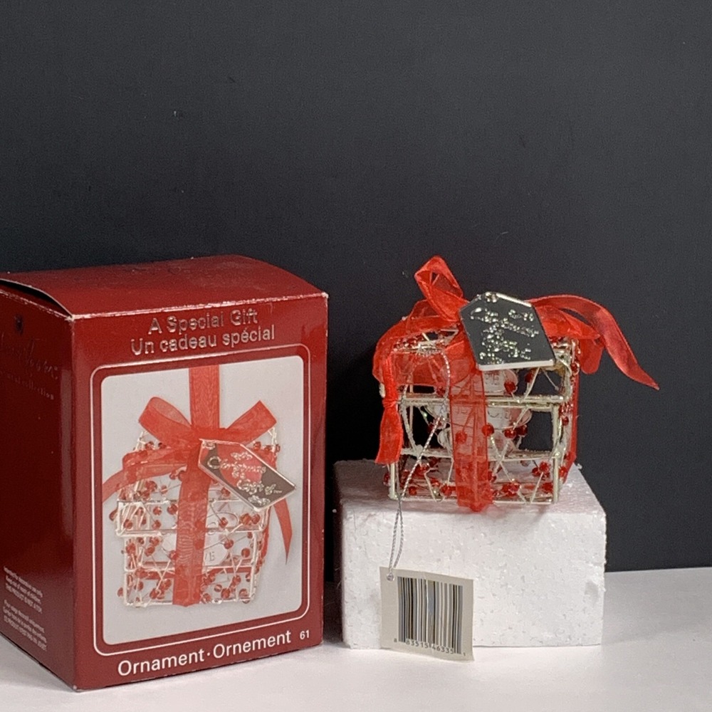 Christmas Ornament Special Gift Red Ribbon Heirloom Collection 2" T x 2.5" Sq
